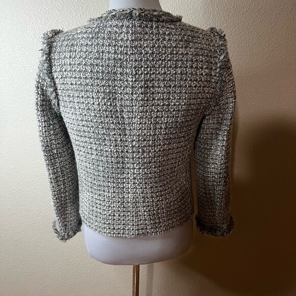 J. Crew Black White Silver Tweed Jacket Fringed Trim Four Pockets Classic 4 - Picture 5 of 10